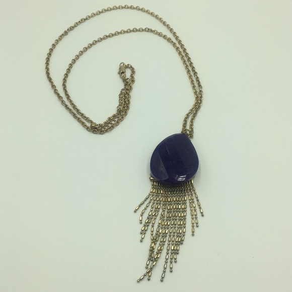 GORGEOUS Blue Stone Fringe Necklace - Picture 3 of 4